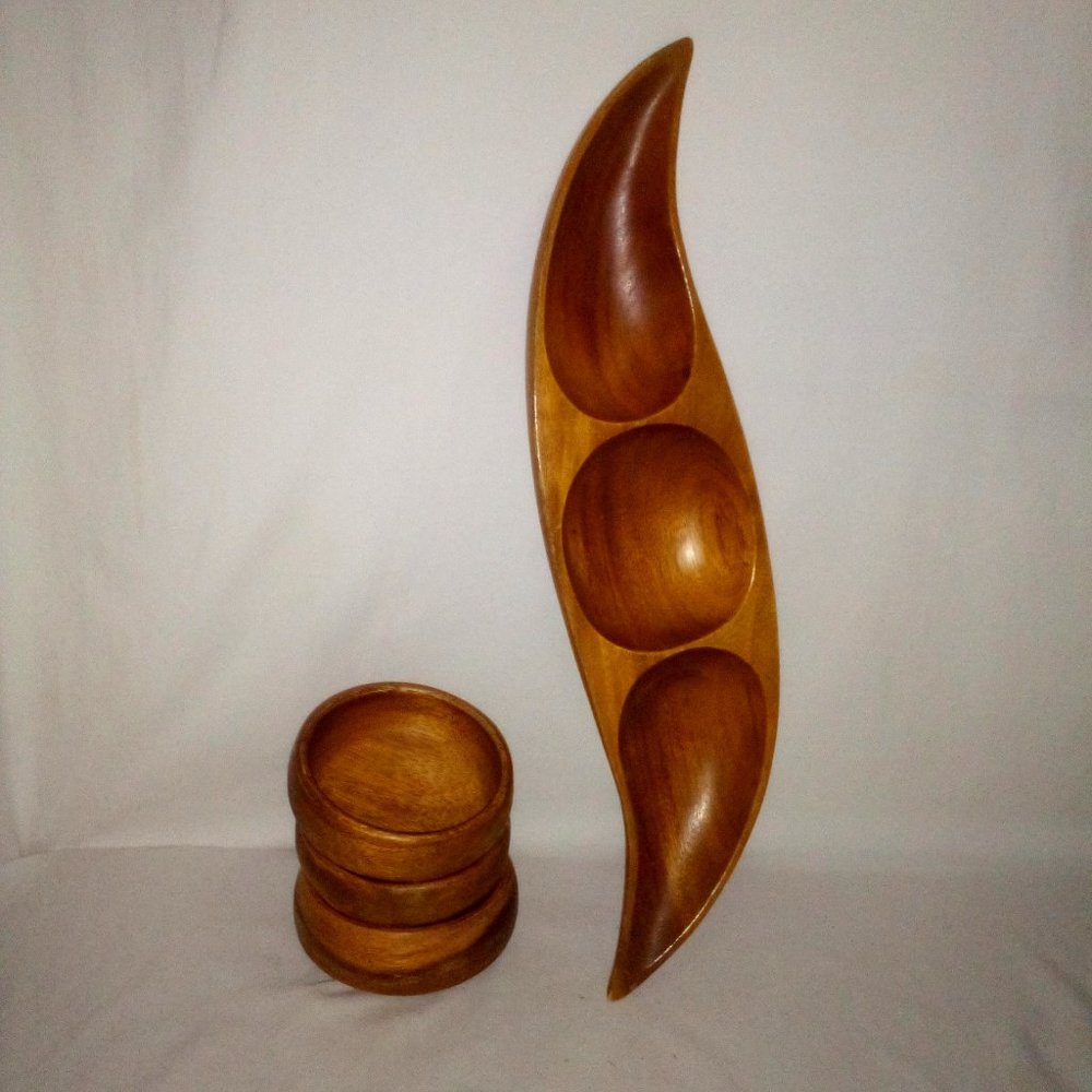 Mid Century Modern Monkey Wood Serving Bowls Bundle: (4) Piece. Vintage. Retro - Picture 3 of 3